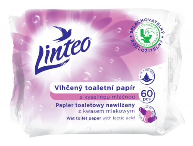 Toaletný vlhčený papier Linteo, 60ks, s mliečnou kyselinou, fialové_1