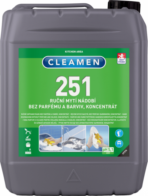 CLEAMEN 251 ručné umývie riadu koncentrát 5L, bez parfémov a farbív_3