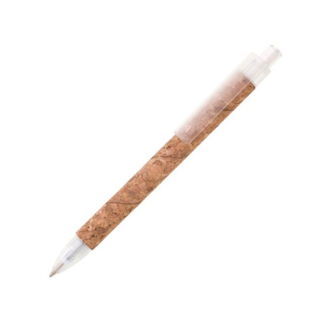 Guľôčkové pero KORK s povrchom z korku biele_1