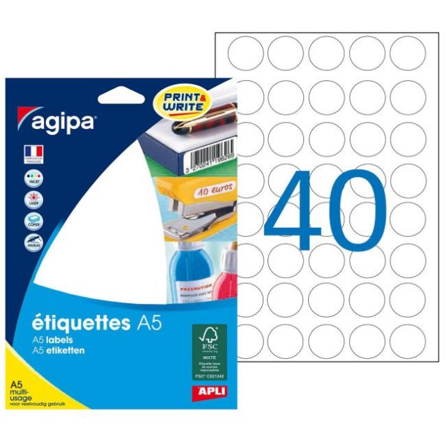 Etikety kruhové 24mm Agipa A5 biele_1