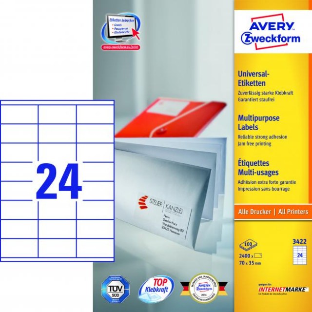 Etikety univerzálne 70x35mm Avery A4 100 hárkov_1