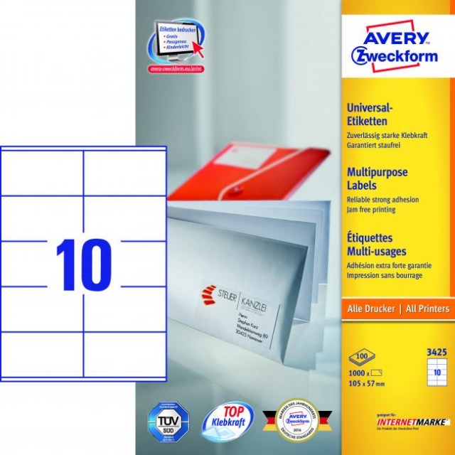 Etikety univerzálne 105x57mm Avery A4 100 hárkov_1