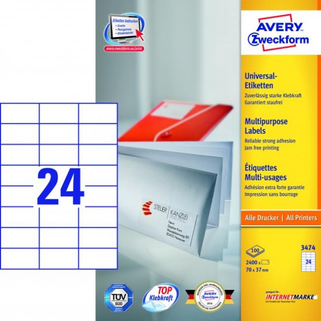 Etikety univerzálne 70x37mm Avery A4 100 hárkov_1