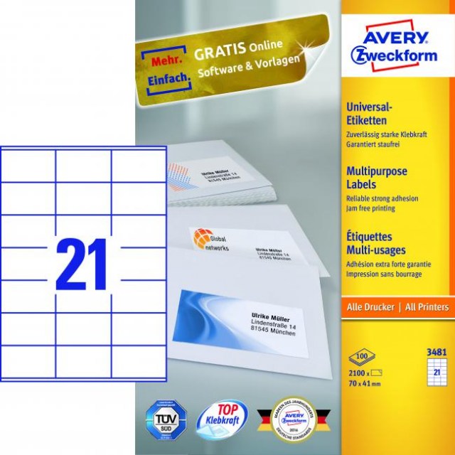 Etikety univerzálne 70x41mm Avery A4 100 hárkov_1