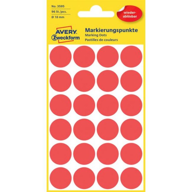 Etikety kruhové 18mm Avery odnímateľné červené_1