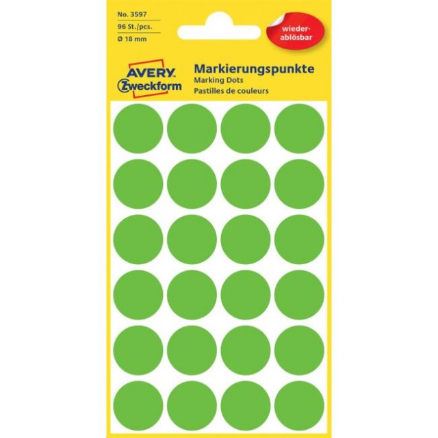 Etikety kruhové 18mm Avery odnímateľné zelené_1
