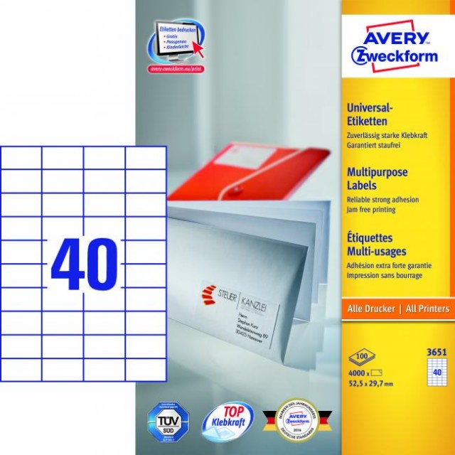 Etikety univerzálne 52,5x29,7mm Avery A4 100 hárkov_1