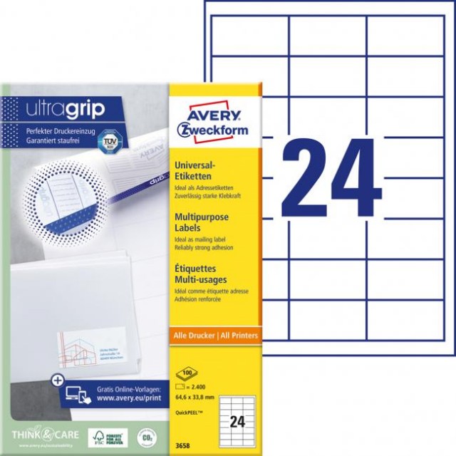Etikety univerzálne 64,6x33,8mm Avery A4 100 hárkov_1