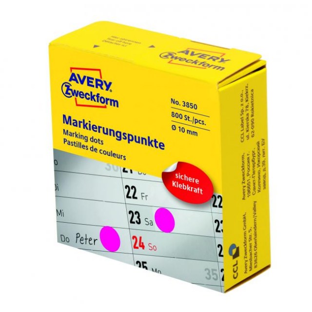 Etikety kruhové 10mm Avery purpurové v dispenzore_1
