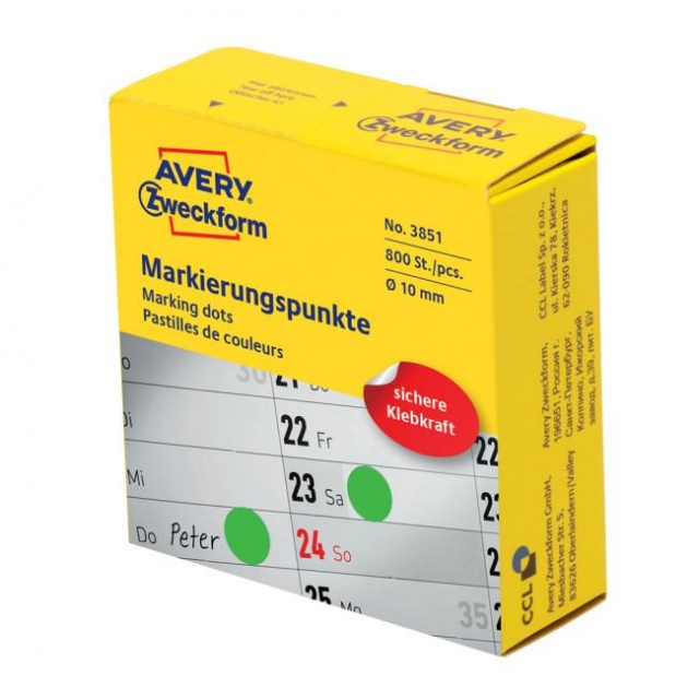 Etikety kruhové 10mm Avery zelené v dispenzore_1
