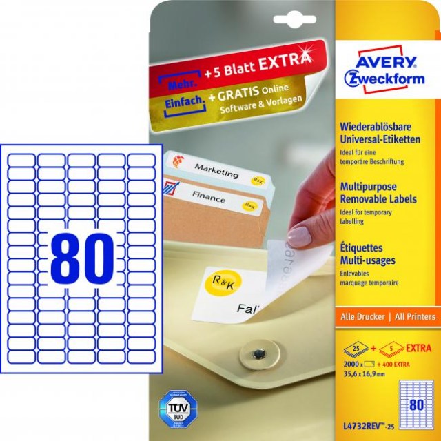 Etikety univerzálne odnímateľné 35,6x16,9mm Avery A4 25+5 hárkov_1