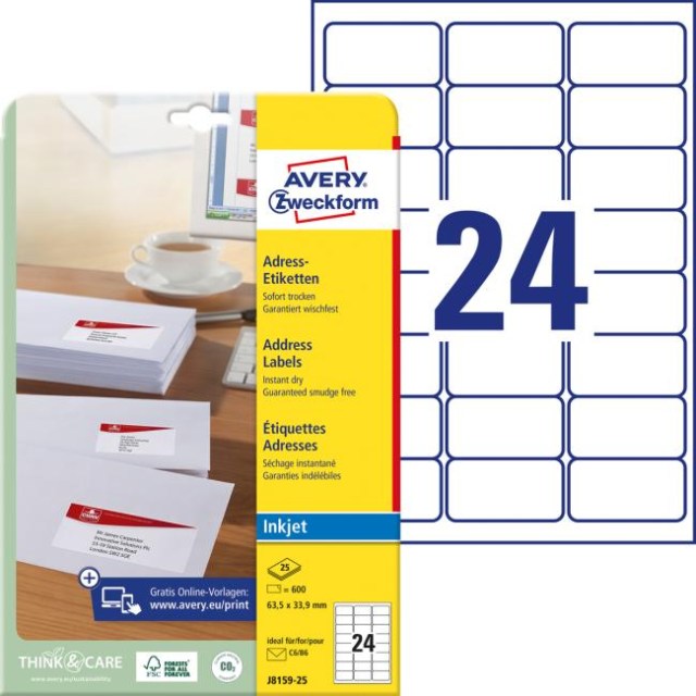 Samolepiace etikety AVERY 63,5x33,9mm adresné biele_1