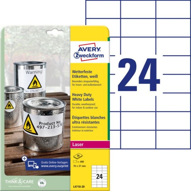 Etikety polyesterové 70x37mm Avery A4 biele 20 hárkov_1