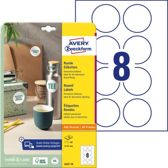 Etikety univerzálne kruhové 65mm Avery A4 10 hárkov_1