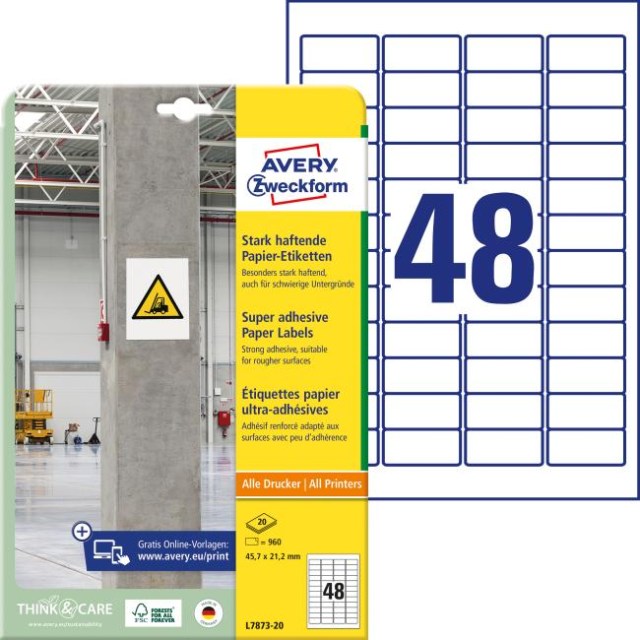 Etikety univerzálne 45,7x21,2mm Avery  A4, silne lepivé 20 hárkov_1