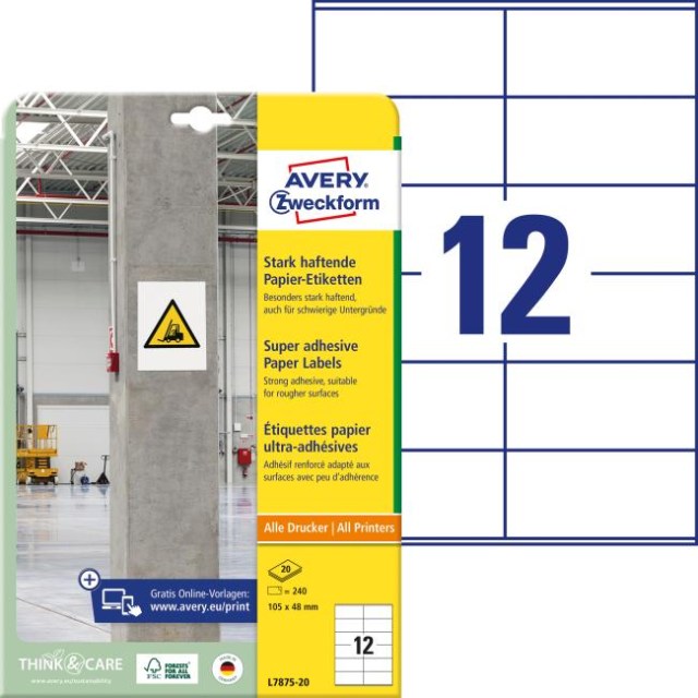 Etikety univerzálne 105x48mm Avery  A4, silne lepivé 20 hárkov_1