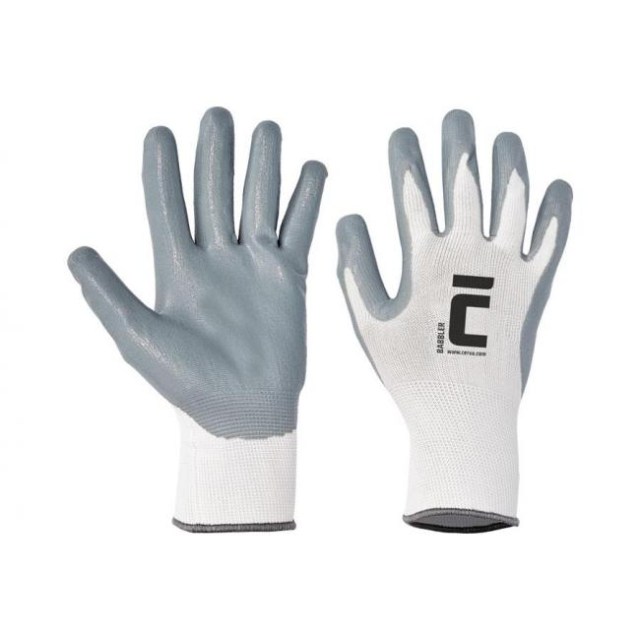 Rukavice nylon/úplet/nitril BABBLER, sivé/biele, veľ. 10/XL_1