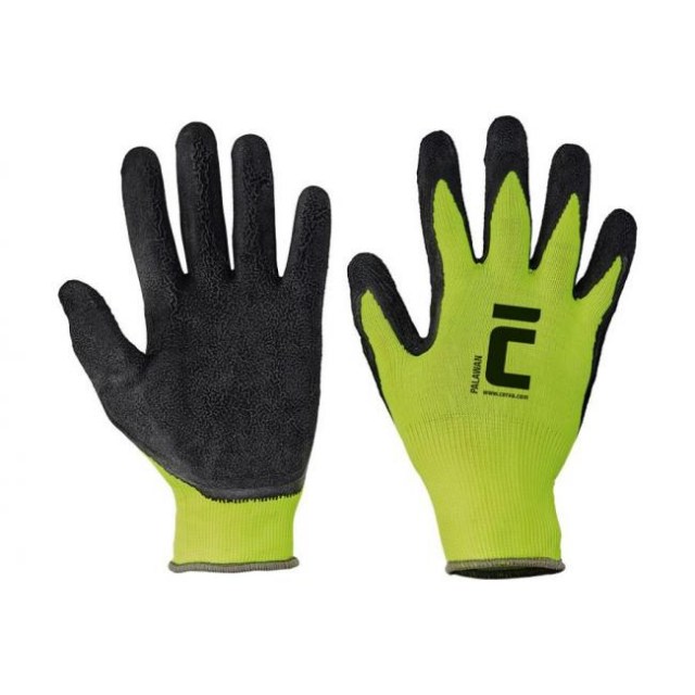 Rukavice nylonové, latexové PALAWAN, čierno/zelené, veľ. 9/L_1