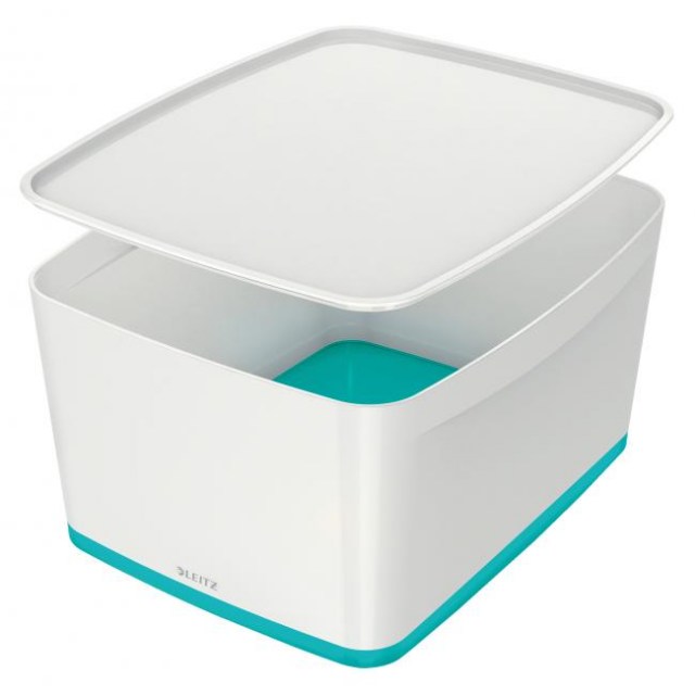 Úložný box s vekom Leitz MyBox, veľkosť L biela/ľadovo modrá_1