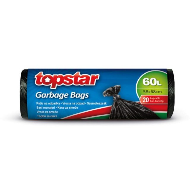 Vrecia zaväzovacie TOPSTAR 60 l, 58 x 68 cm 9 mic., čierne (20 ks)_1