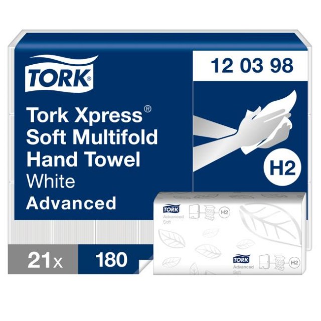 Papierové utierky skladané ZZ 2-vrstv. TORK Xpress Multifold splachovacie H2 (21 bal.)_1