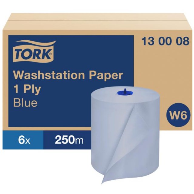 Papierové utierky v rolke 1-vrstv. TORK Basic modré W6, návin 250 m (6 ks)_1