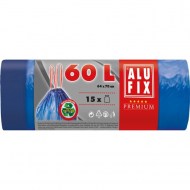 Vrecia na odpadky zaťahovacie, 60 l / 15 ks, 27my, 64 x 70 cm, modré, LDPE_1