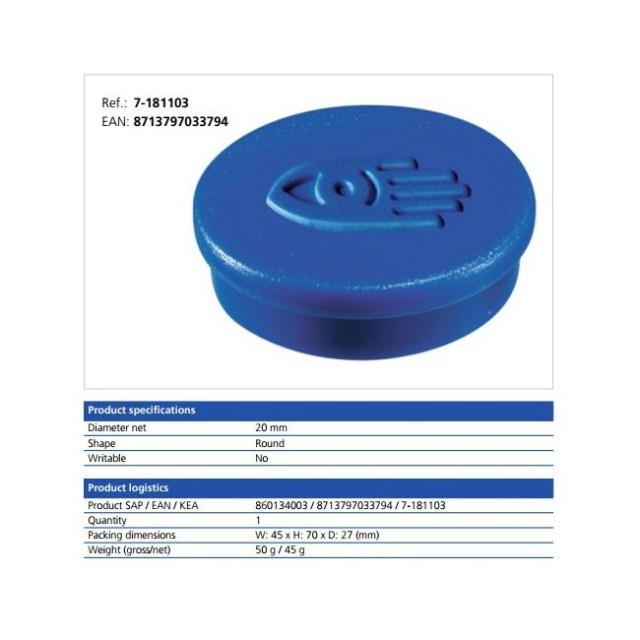 Magnet 20 mm modrý 10 ks_1