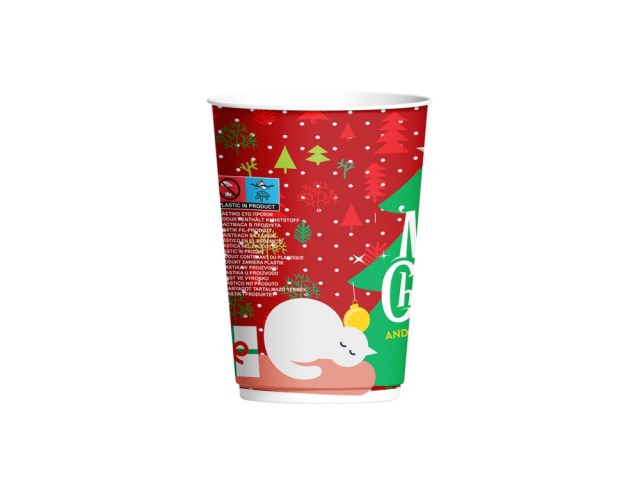 Papierový pohár Vianoce Christmas O90 mm/12oz, 330 ml [25 ks] Typ B- Červený, Dvojvrst (1)