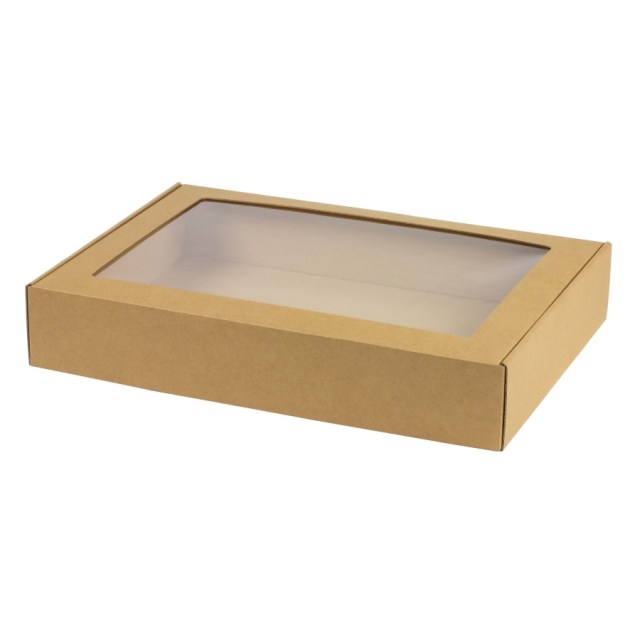 Krabica na cukrovinky s priehľadným okienkom 285x195x55 mm, hnedá - kraft_1