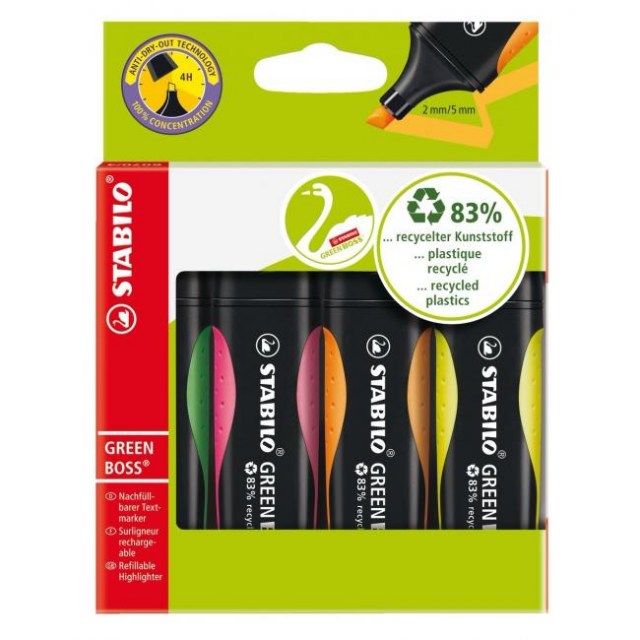 Sada zvýrazňovačov  STABILO GREEN BOSS  4 ks  zelená, ružová, oranžová, žltá_1