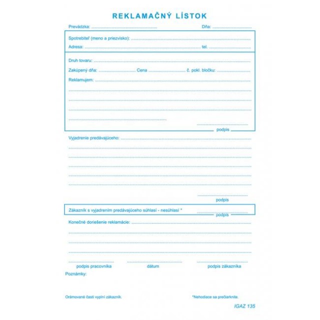 Reklamačný lístok A5 samoprep_1