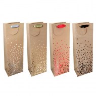 Papierová taška na víno 120x360mm KRAFT textilné ušká vo farbe tašky mix 4 motívov bez mož