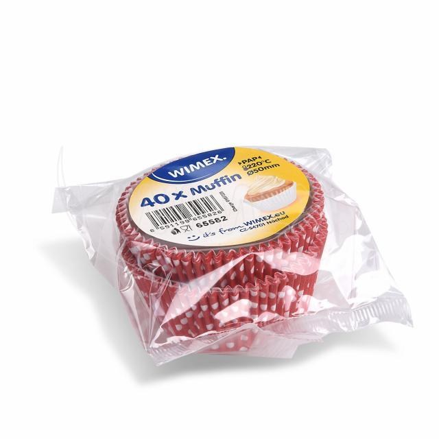 Cukrárenský košíček (PAP) Bodky bielo/červený O50 x 30 mm [40 ks]_4