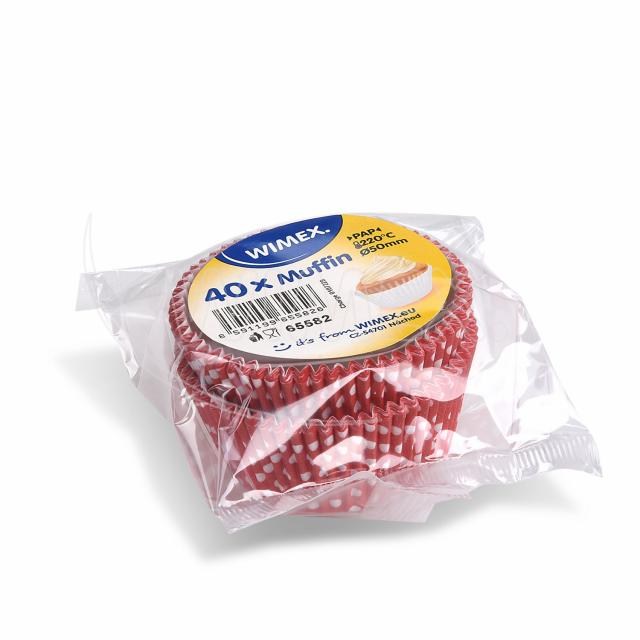 Cukrárenský košíček (PAP) Bodky bielo/červený O50 x 30 mm [40 ks]_6